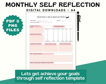 Monthly Self Reflection Form: Pink Wellness Planner (Printable)