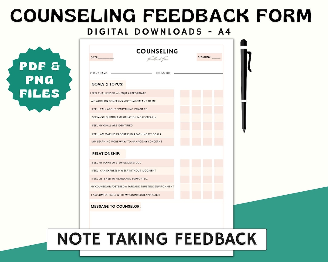 Counseling Feedback Form: Client Survey, Therapist Documentation ...