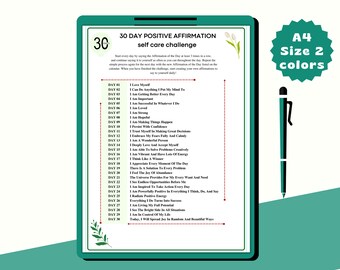 Monthly Affirmation Exercise Sheets: Self-Care Challenge (Printable)