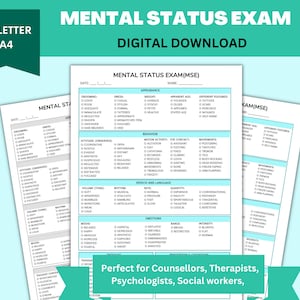 Foglio riassuntivo per l'esame sullo stato mentale del 2025, moduli di terapia, foglio di ammissione, documenti di studi privati, foglio riassuntivo MSE, psicologo, consulente, terapeuta