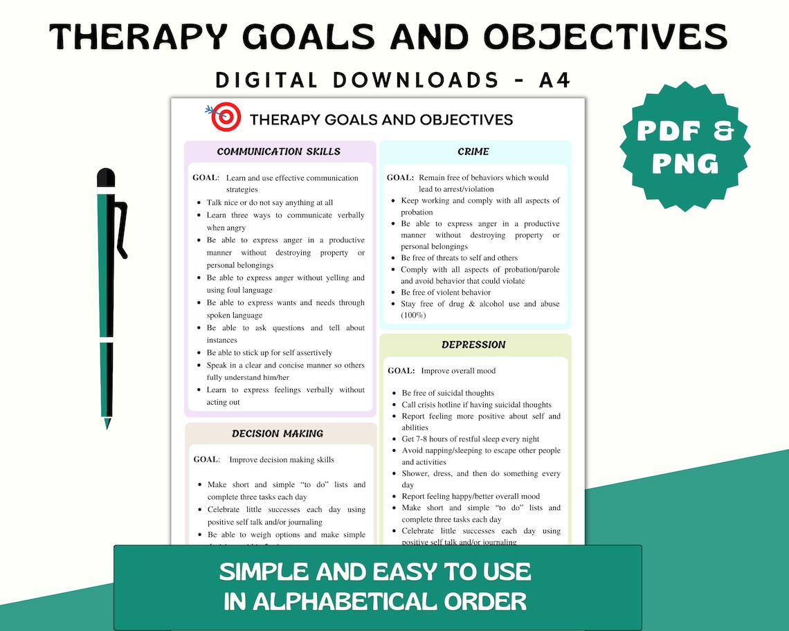 Therapy Goals Planner and Objectives Therapist Tool for Goal Etsy