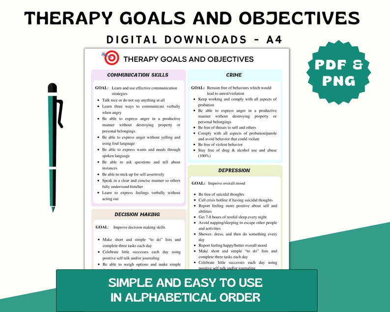 Therapy Goals Planner and Objectives Therapist Tool for Goal Etsy