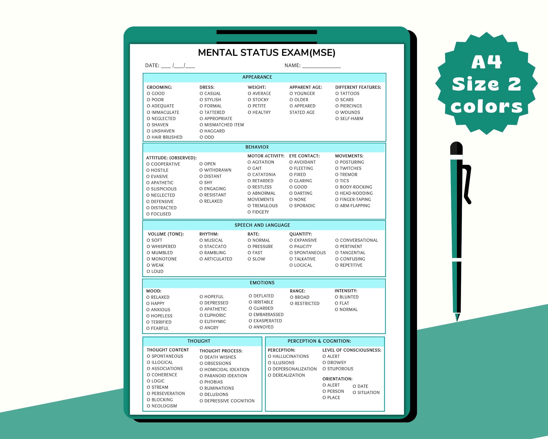 Work Status Worksheet.pdf Mental Status Exam Template: MSE Report Worksheet (PDF & PNG) - Etsy