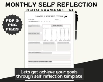 Monthly Self-Reflection Planner: Personal Growth, Self-Care (Digital Download)
