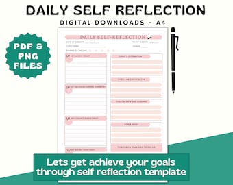 Pink Daily Reflection Form: Self-Care Planner (Printable Digital Download)