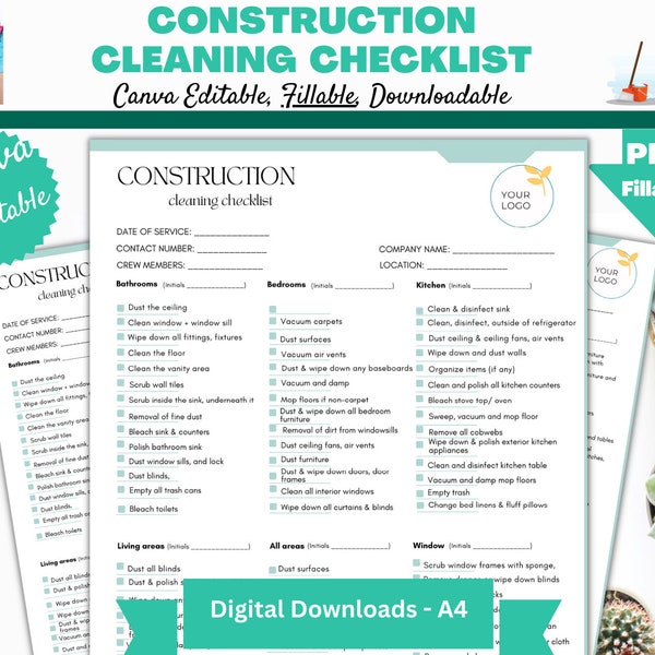 Construction Cleaning Checklist template, Editable Canva Templates  for Construction Staff, Companies, Custodians & Janitors