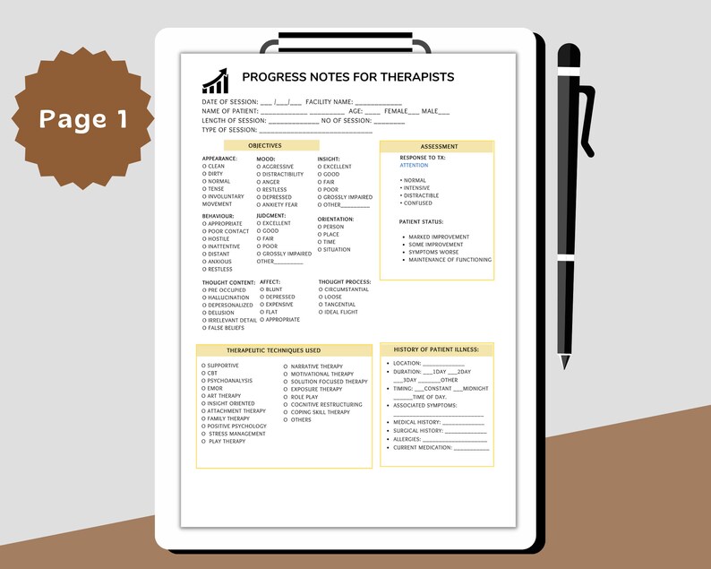 Progress Notes for Therapist , Client Progress Note, Printable Template ...