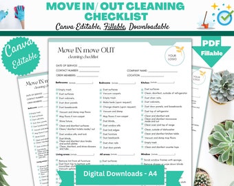Move In/Out Cleaning Checklist: Editable Canva Template (Digital Download)