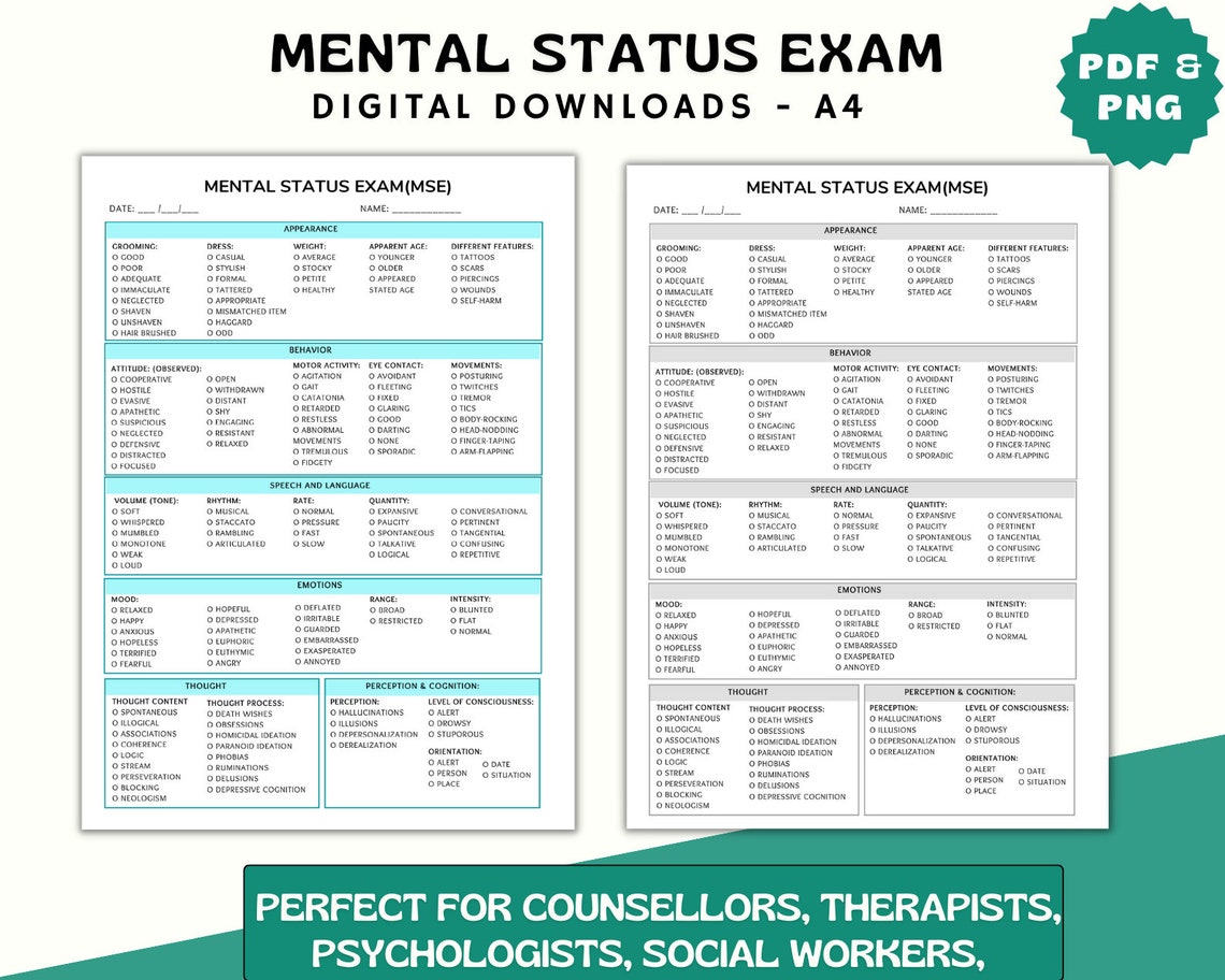 Mental Status Exam (MSE) Cheat Sheet - Therapy & Counseling Forms ...