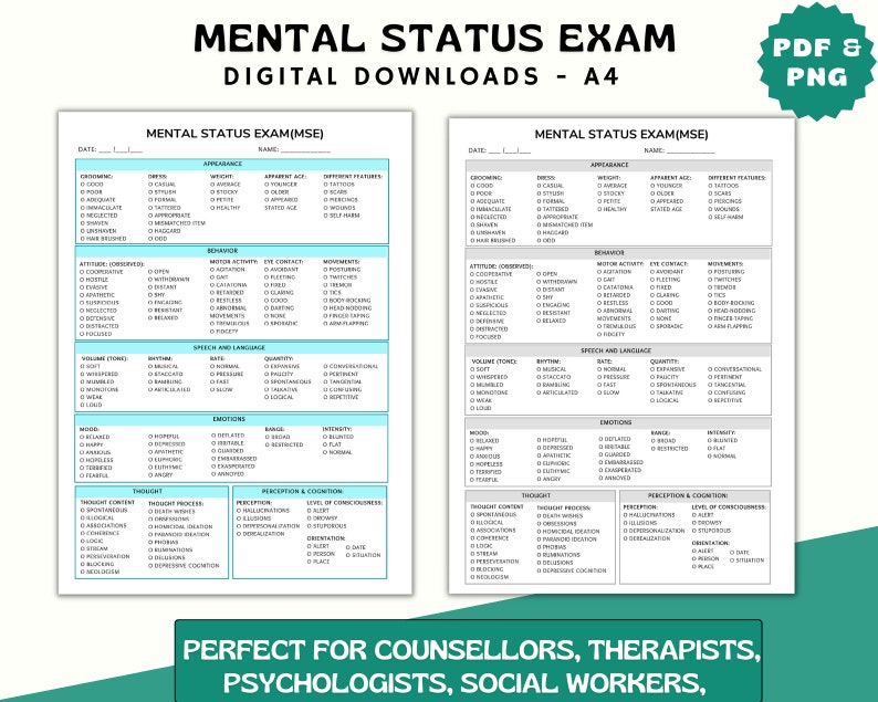 Mental Status Exam Cheat Sheet Therapy Forms Intake Sheet - Etsy Hong Kong