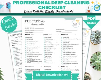 Checkliste für die gründliche Reinigung: Bearbeitbare Canva-Vorlage (Digitaler Download)