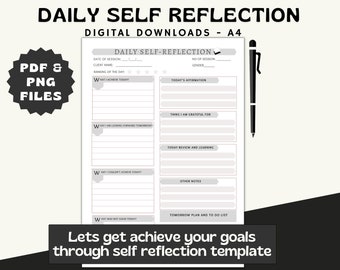 Self Reflection Template, Wellness Planner, Mental Health Printable, Selfcare Planner, Daily Self Analysis, Daily Self Care Goals Planner