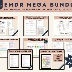 EMDR Mega Bundle, Emdr Treatment Handout, Emdr Treatment Plan, Emdr TICES Log, Emdr Script, Emdr Workbook, Emdr Worksheet, EMDR Phases