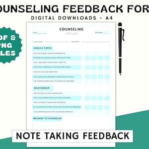 Counseling Feedback Form (Blue), Counseling Review Form, Client Feedback Form, Client Survey Form, Therapy session Feedback form guide