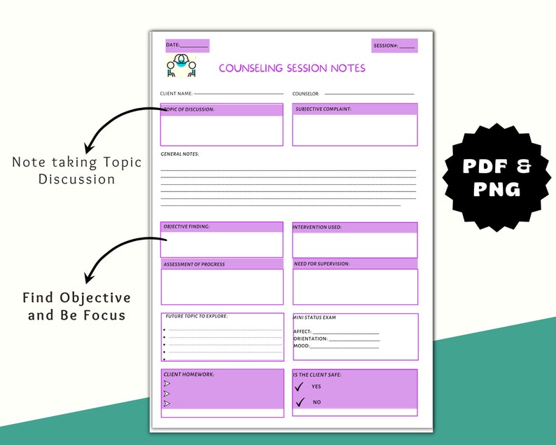 Counseling Session Notes Template: Therapist Printable (PDF & PNG) - Etsy