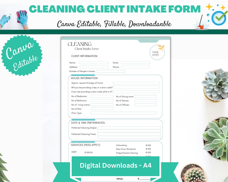 Cleaning Client Intake Form Template, Digital Client Intake Template ...