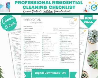 Professionelle Checklisten-Vorlage für die Wohnungsreinigung, bearbeitbare Canva-Vorlagen, ideal für Dienstmädchen, Haushälterinnen, Wächter und Hausmeister