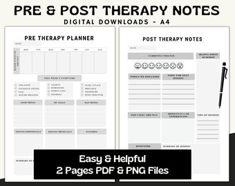 Pre and Post Therapy (Gray), Pre and Post Therapy Notes, Session Planner, Therapy Overview, Therapy Session Goals, Session Planner