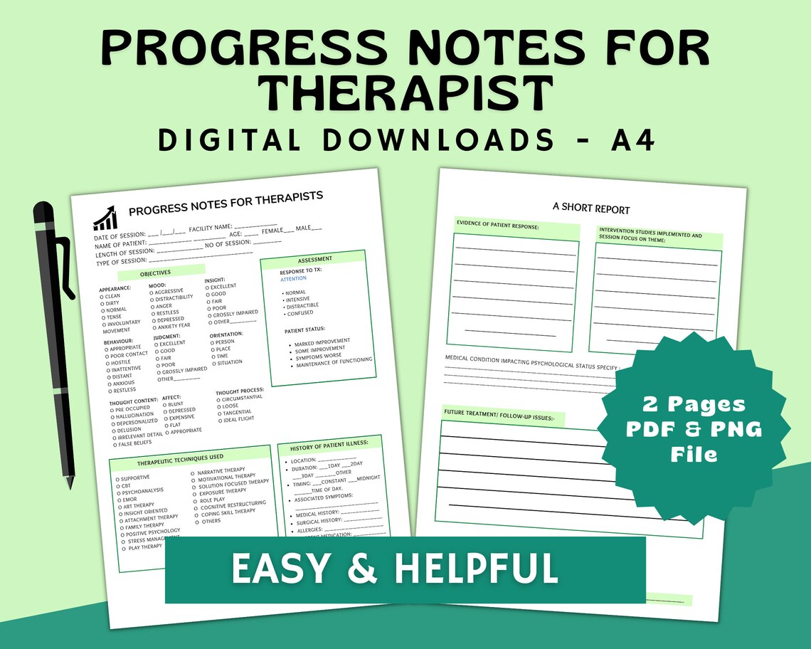 Progress Notes for Therapist, Progress Template, Therapy Template ...