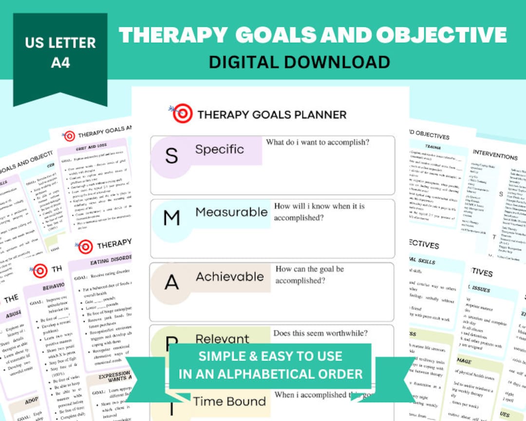 Therapy Goals Planner and Objectives, Therapist Tool for Goal Setting