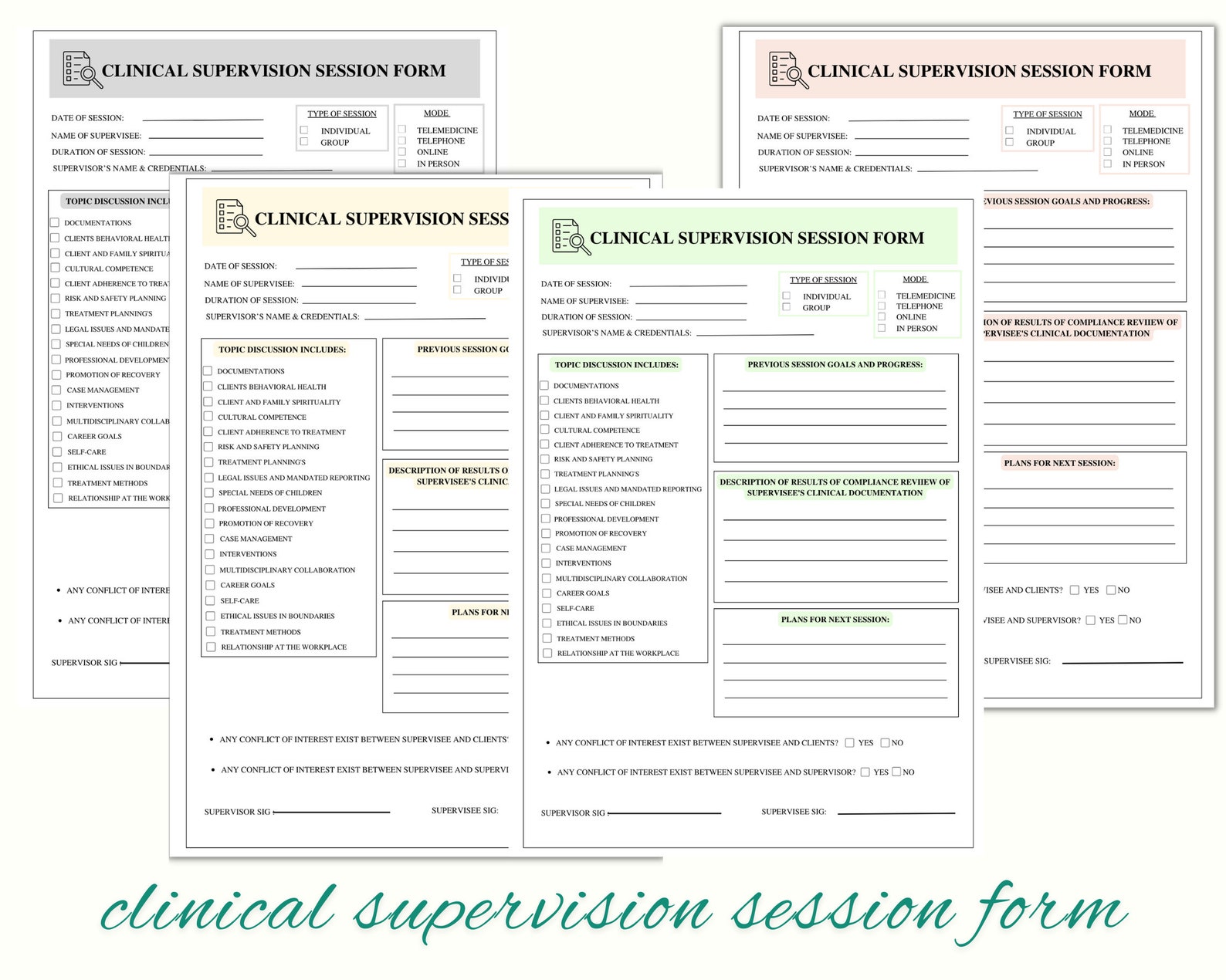Clinical Supervision Session Forms Bundle: Reference Sheets & Log (PDF ...