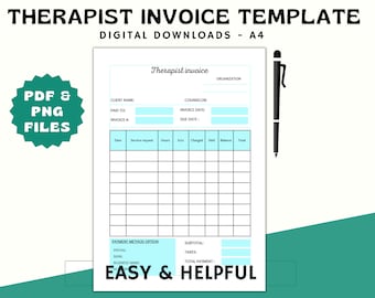 Printable Therapist Invoice Template: Blue Client Invoice (PDF)