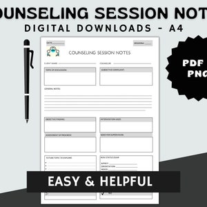 Counseling Session Notes, Session Notes (Gray), Progress Notes for Counselor, Counseling form, Counseling therapy, Session form