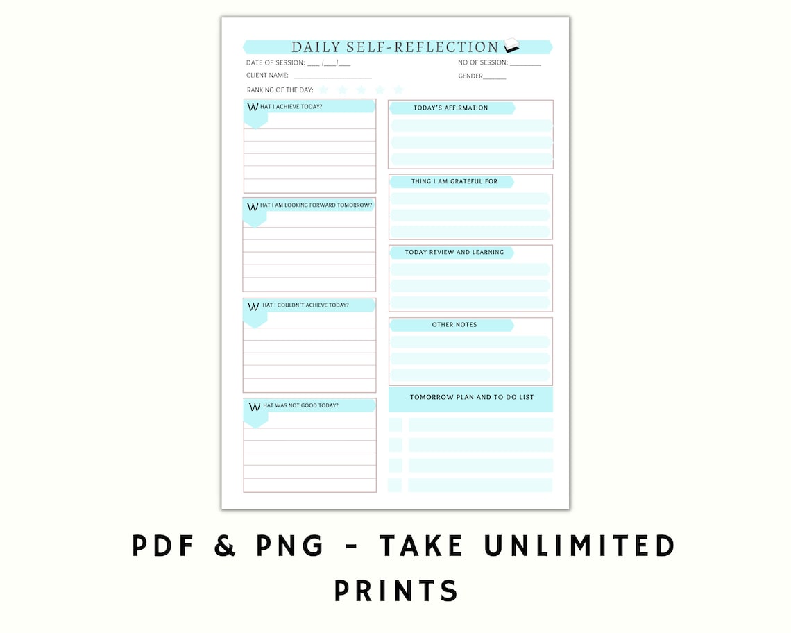 Daily Self-reflection Journal: Printable Goal Tracker (PDF & PNG) - Etsy