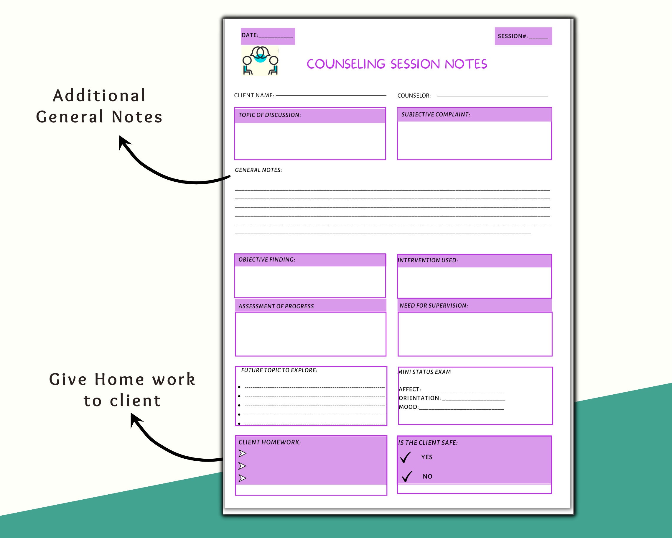 First Session Counselor Script Examples Counseling Session Notes Template: Therapist Printable (PDF & PNG) - Etsy