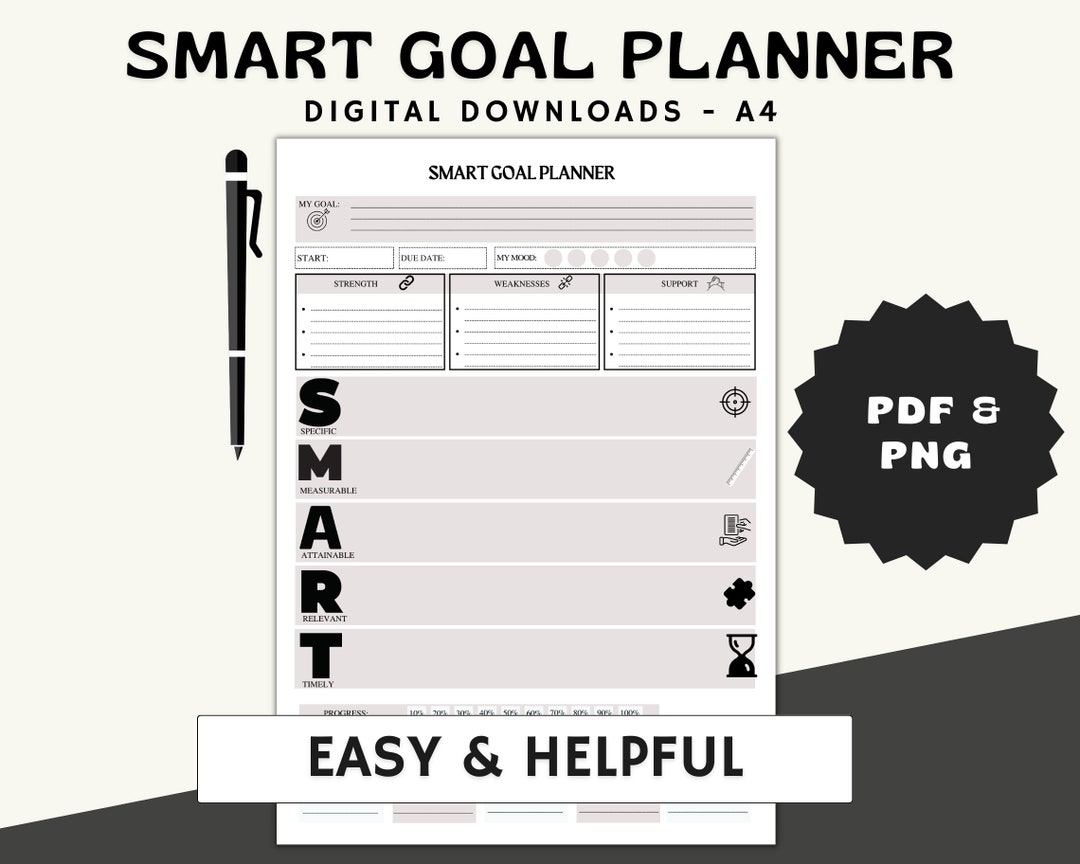 Smart Goal Planner (gray), Goal Setting Worksheet, Therapist Tool for ...
