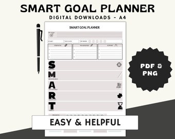 SMART Goal Planner: Therapist Goal Setting Worksheet (PDF & PNG)