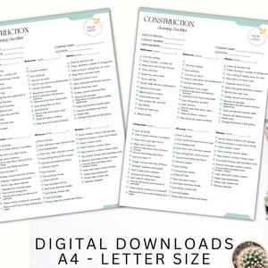 K&ouml;nnte beinhalten: Eine druckbare Reinigungscheckliste f&uuml;r Bauprojekte. Die Checkliste ist in Abschnitte f&uuml;r Badezimmer, Schlafzimmer, K&uuml;che, Wohnbereiche, alle Bereiche und Fenster unterteilt. Die Checkliste umfasst Aufgaben wie Staubwischen, Staubsaugen und Abwischen von Oberfl&auml;chen.