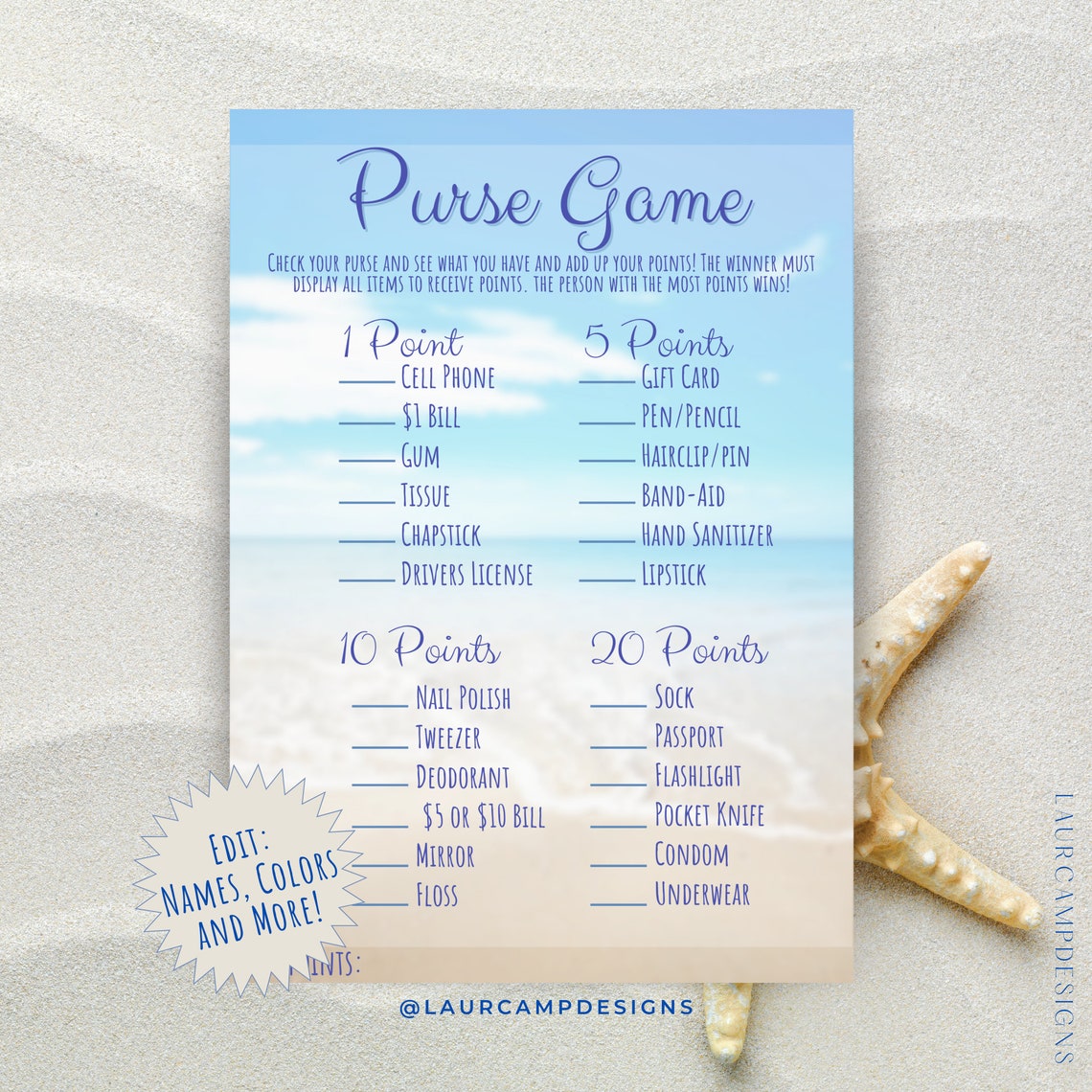 20 EDITABLE Beach Themed Bridal Shower Party Games Easy to Use ...