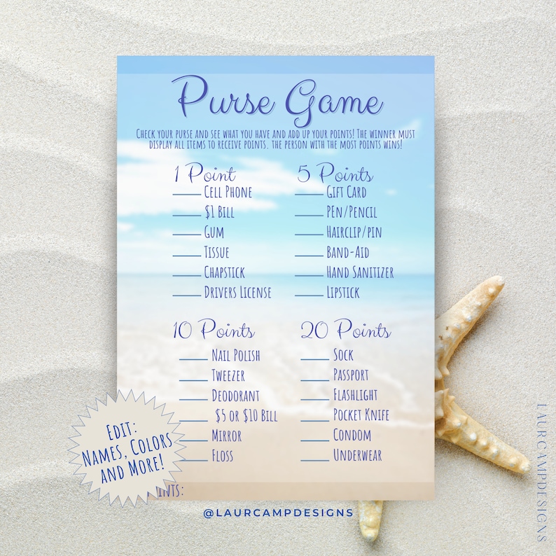 20 EDITABLE Beach Themed Bridal Shower Party Games- Easy to Use ...