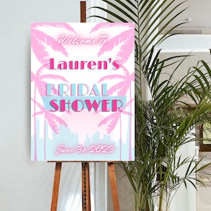 80&#39;s Pink Bridal Shower Welcome Sign, Miami Vice Party, Birthday Party-Editable Template!