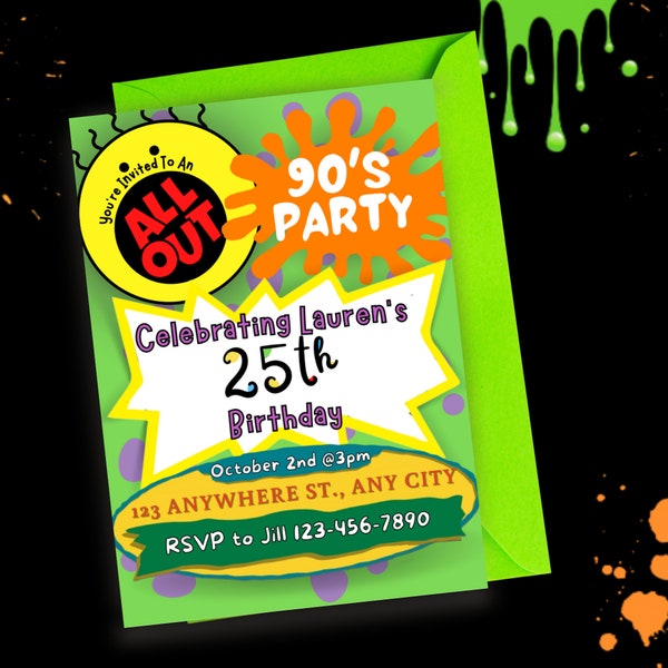 90's TV Show Themed Invitation- 25th, 30th, 40th, Birthday, Costume Party- Editable Canva Template