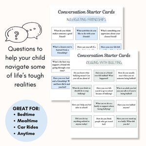 Conversation Cards, Conversation Starter for Kids, Icebreaker Questions, Road Trips, Family Dinner Cards