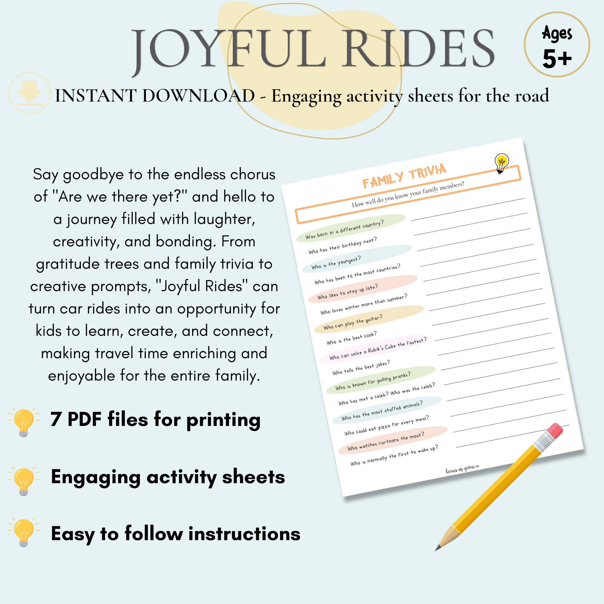 Fun Worksheets For Car Rides Kids Activity Sheets, Activity for Car Rides, Road Trip, Family Trivia ...