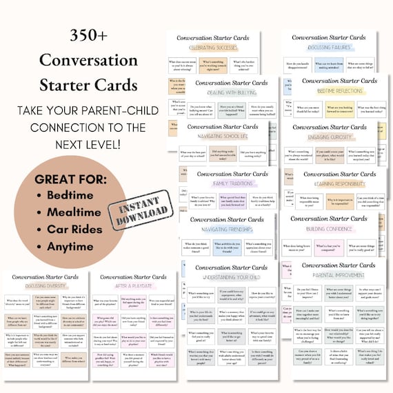 350 Conversation Cards for Kids, Conversation Starters, Family Dinner, Activities for Kids, Family Conversation Cards, Road trip, Icebreaker