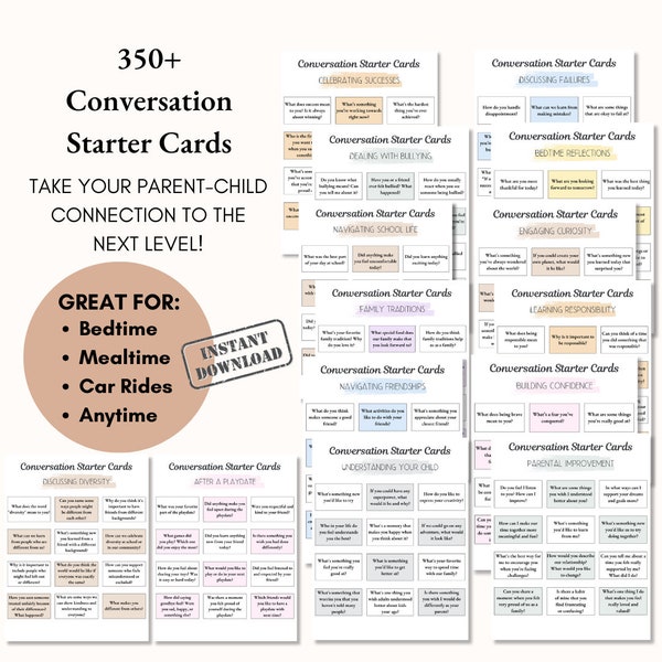 350 Conversation Cards for Kids, Conversation Starters, Family Dinner, Activities for Kids, Family Conversation Cards, Road trip, Icebreaker