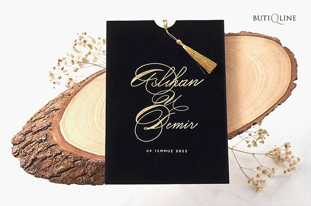 Black Velvet Invitation Wedding Day Cardluxury Minimalist Etsy