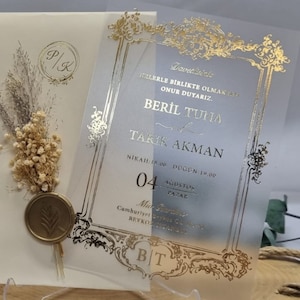 Conjunto de invitación acrílica premium, tarjeta de invitación acrílica, invitación de boda única de lujo decorada con flores secas naturales, tarjeta personalizada