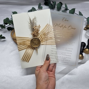 Luxury Acrylic Wedding Invitations,Personalized Event and Celebration Invites with Wax Seal & Dried Flower