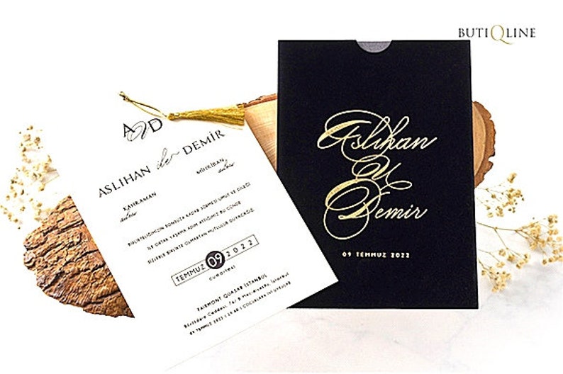 Black Velvet Invitation Wedding Day Cardluxury Minimalist Etsy