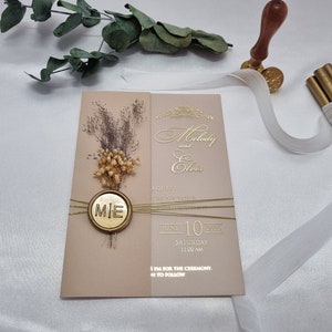 Set di inviti in acrilico di alta qualità, biglietto d'invito in acrilico, invito di nozze unico e di lusso decorato con fiori secchi naturali, biglietto personalizzato