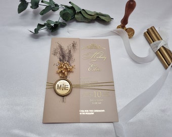 Conjunto de invitación acrílica premium, tarjeta de invitación acrílica, invitación de boda única de lujo decorada con flores secas naturales, tarjeta personalizada