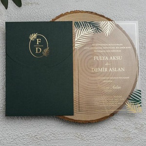 Convites de casamento acrílicos, convites de casamento verdes, convites de casamento florais, cartão de chá de panela, cartões de convite de luxo
