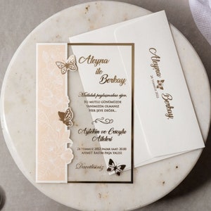 Cartão de convite acrílico borboleta quinceanera, convite moderno doce 16, convite de casamento personalizado de luxo, convites de marmelo filha, c1