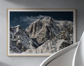 MONT BLANC IN Sneeuwstorm | Bergbeklimmen Foto | Italiaanse Alpen | Courmayeur | Gletsjerzicht | Dramatisch sneeuwlandschap (frame niet inbegrepen)