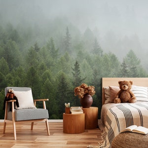 FOGGY WALLPAPER | Relaxing Wallpaper | Foggy Forest Artwork | Nature Wallpaper | Aesthetic Bruma Mural Nature Inspired Quality Wallpaper